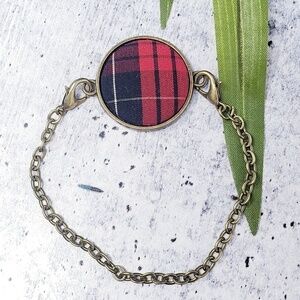 New Handmade | Upcycled Red Black Plaid Fabric Button Bracelet